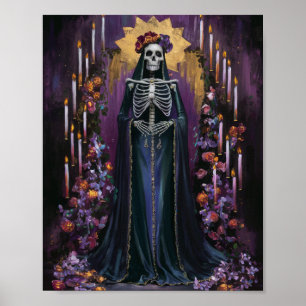 Santa Muerte with Candles and Flowers Poster