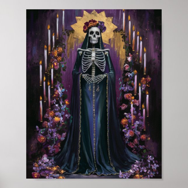 Santa Muerte with Candles and Flowers Poster (Front)