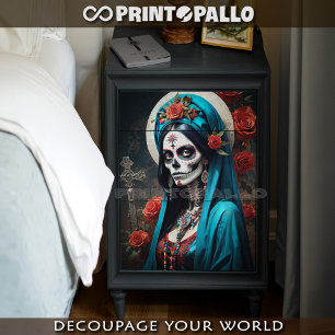 Santa Muerte with flowers in traditional costume Tissue Paper