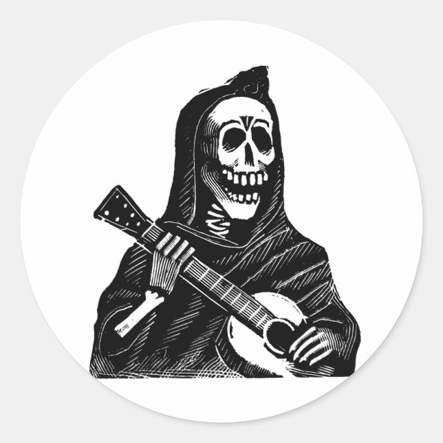 Santa Muerte with Guitar circa early 1900s Classic Round Sticker (Front)