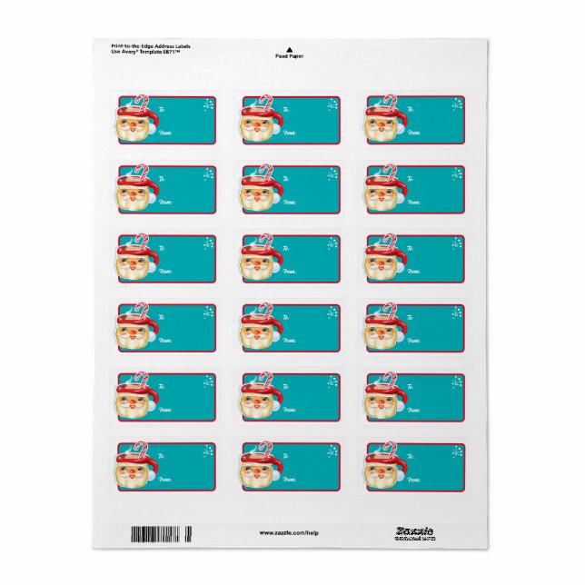 Santa Mugs Christmas Gift Labels- Candy Cane Label (Full Sheet)