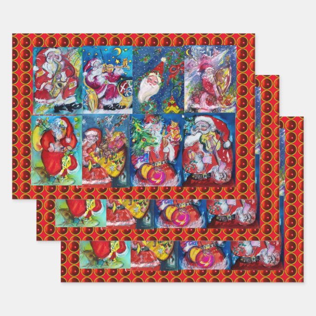 SANTA ,MUSICAL CHRISTMAS NIGHT PARTY  WRAPPING PAPER SHEET (Set)