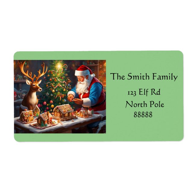 Santa N Reindeer make gingerbread house Christmas (Front)