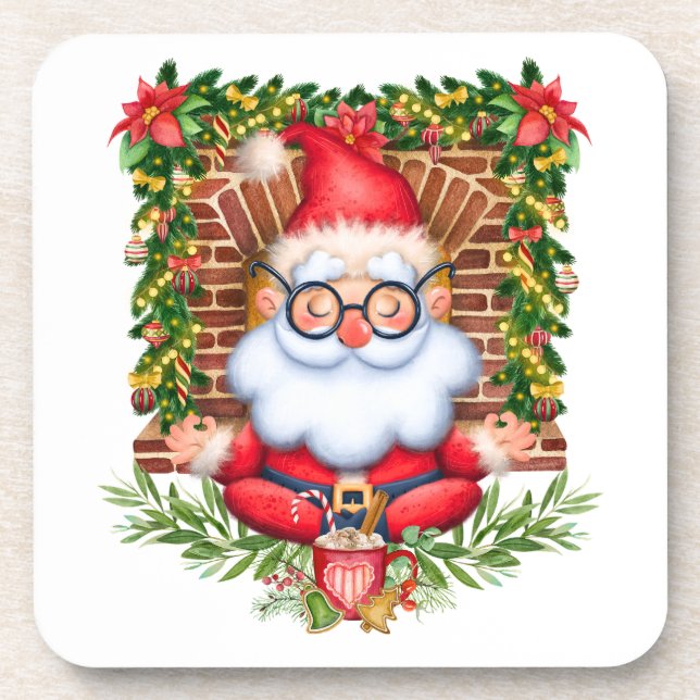 Santa Namaste Yoga Pose Christmas Coaster Set 6 (Front)