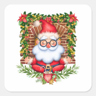 Santa Namaste Yoga Pose Christmas  Square Sticker