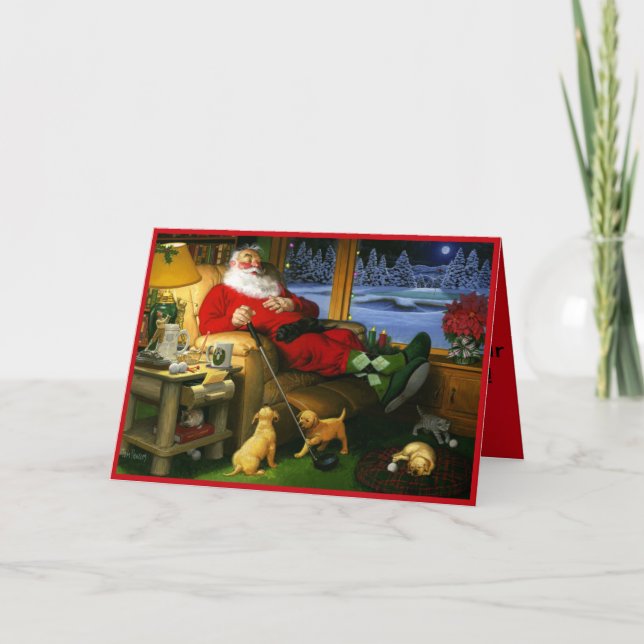 Santa Napping after Golf Christmas Card (Front)