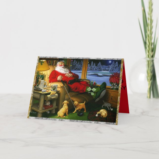 Santa Napping after Golf on a Christmas Card (Front)