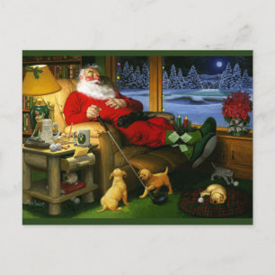 Santa napping after golf on a post card