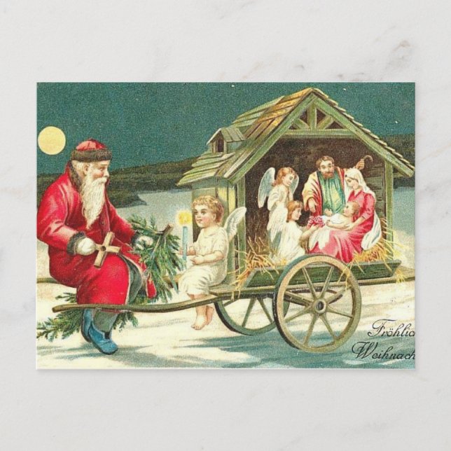 Santa Nativity Scene Christmas PostCard (Front)