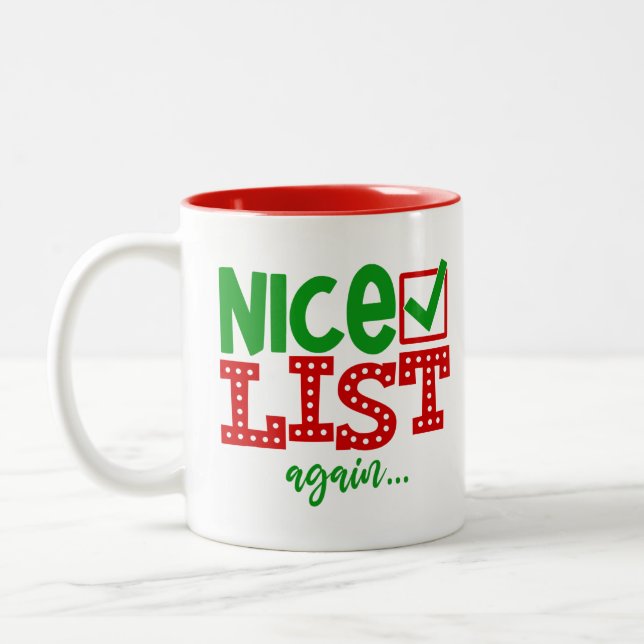 Santa Naughty But Nice List Again Christmas  Two-Tone Coffee Mug (Left)