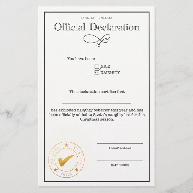 Santa Naughty List Declaration (Front)