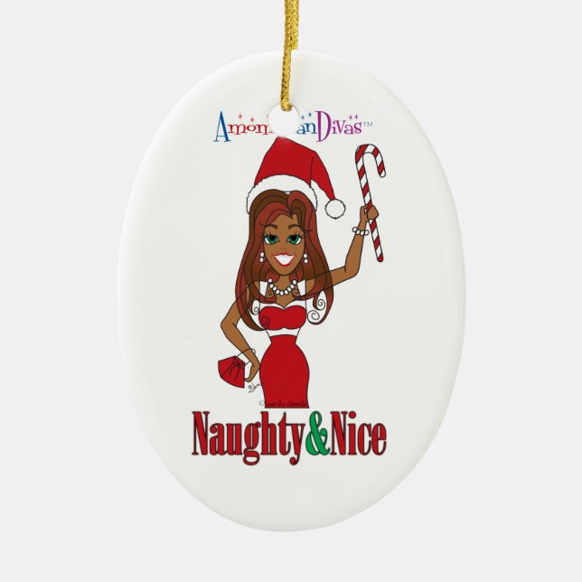 Santa Naughty & Nice Diva Ceramic Tree Decoration (Front)