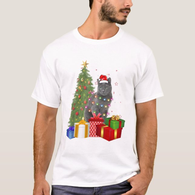 Santa nebelung cat christmas tree light xmas cat.p T-Shirt (Front)
