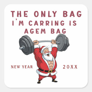 Santa New Year Fitness - Funny Gym Resolution Deca Square Sticker