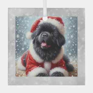 Santa Newf Puppy Christmas Ornament