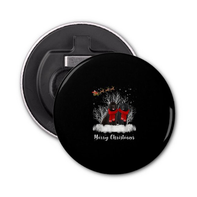 Santa Newfoundland Couple Merry Christmas Dog Gift Bottle Opener (Front)
