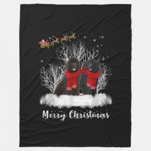 Santa Newfoundland Couple Merry Christmas Dog Gift Fleece Blanket