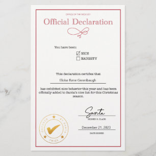 Santa Nice List Declaration Editable