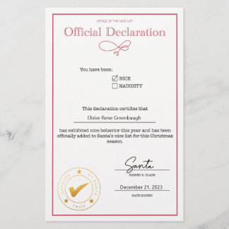 Santa Nice List Declaration Editable