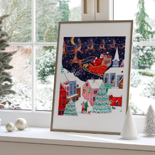 Santa Night before Christmas Nordic Village Poster