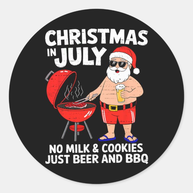 Santa No Milk Cookies Just Bbq Funny Christmas In  Classic Round Sticker (Front)