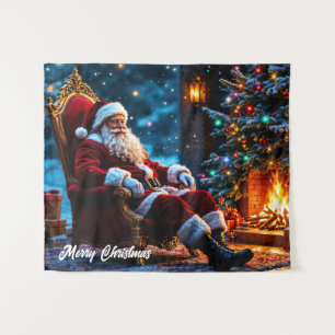 Santa North Pole Christmas lights fantasy Tapestry