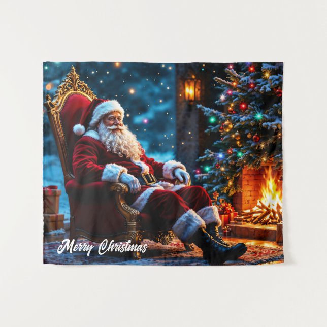 Santa North Pole Christmas lights fantasy Tapestry (Front (Horizontal))