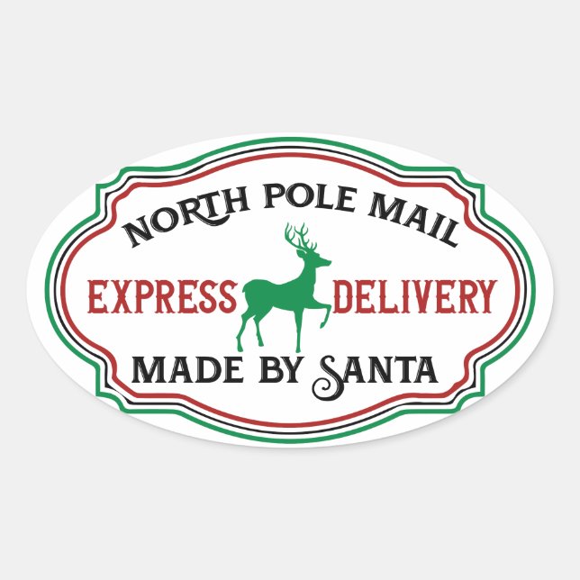 Santa North Pole Mail Made by Santa Oval Sticker (Front)