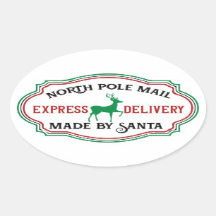 Santa North Pole Mail Made by Santa Oval Sticker