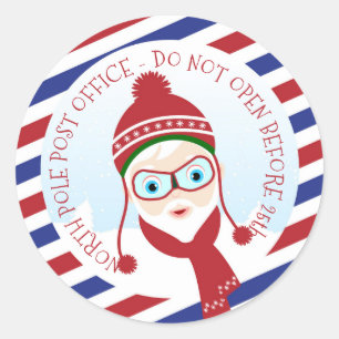 Santa North Pole Post Office Round Sticker