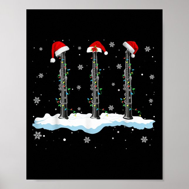 Santa Oboe Christmas Lights Funny Oboe Lover  Poster (Front)