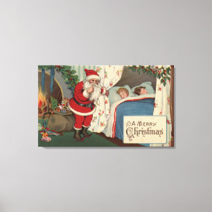 Santa Observing Sleeping Children Canvas Print