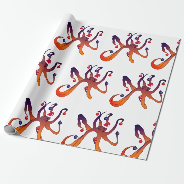 Santa Octopus Wrapping Paper (Unrolled)