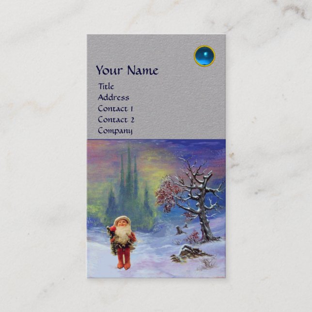 SANTA  OF THE GNOMES MONOGRAM Blue Sapphire Grey Business Card (Front)