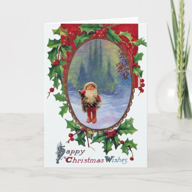 SANTA OF THE GNOMS Hollyberry Christmas Crown Holiday Card (Front)
