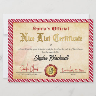 Santa Official Nice List Certificate Holiday Card
