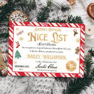 Santa Official Nice List Certificate Invitation