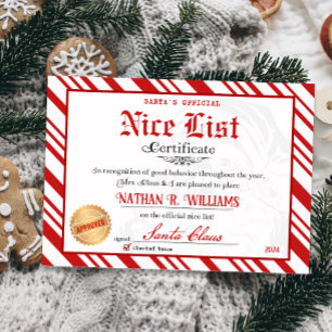Santa Official Nice List Certificate Invitation