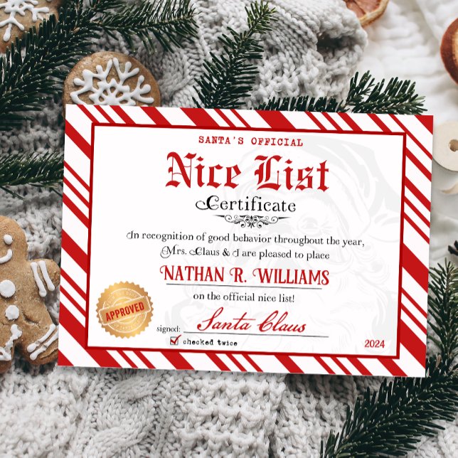 Santa Official Nice List Certificate Invitation (Official Nice List Certificate Santa Claus North Pole letter instant download printable)