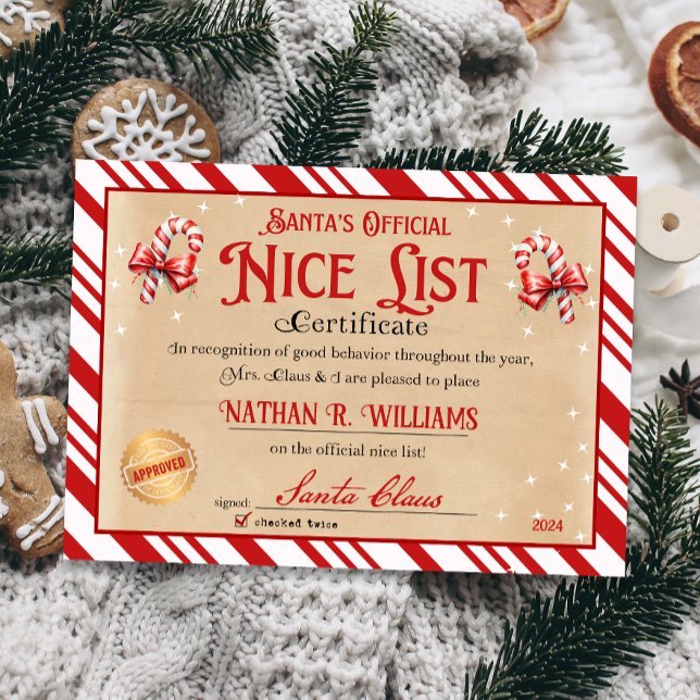 Santa Official Nice List Certificate Invitation (Official Nice List Certificate Santa Claus North Pole letter instant download printable)