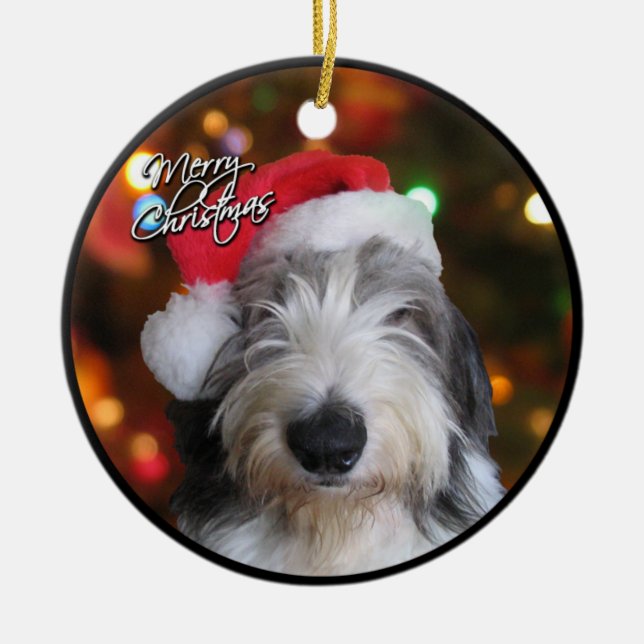 Santa Old English Sheepdog Christmas Ornament (Front)