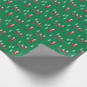 Santa on a bicycles cute kids novelty green wrapping paper