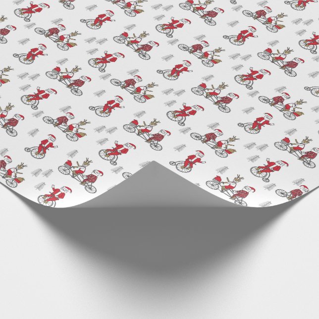 Santa on a bicycles cute kids novelty wrapping paper (Corner)