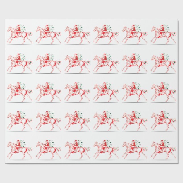 Santa on a Christmas Horse Wrapping Paper (Flat)