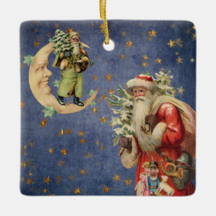 Santa on a Crescent Moon Ceramic Tree Decoration