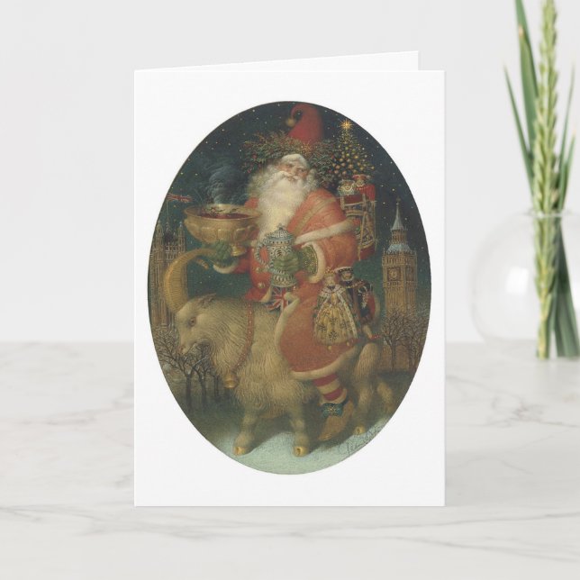 Santa on a Goat Holiday Card (Front)