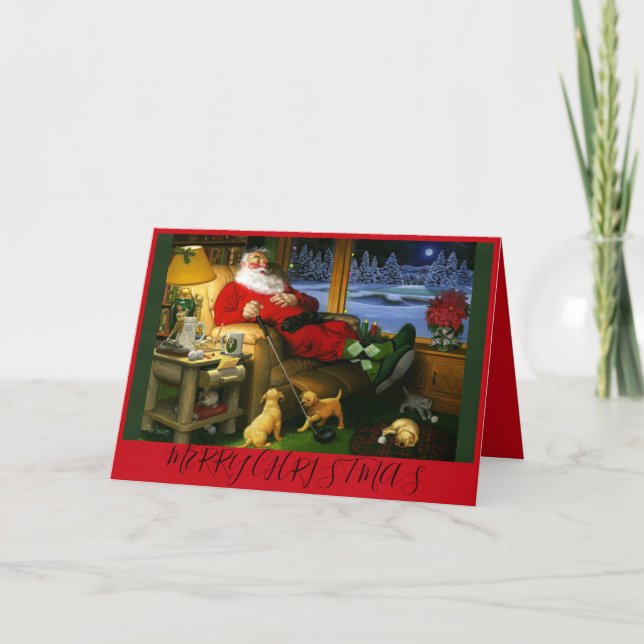 Santa on a Golf Themed Christmas Card (Front)