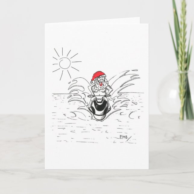 Santa on a JetSki Holiday Card (Front)