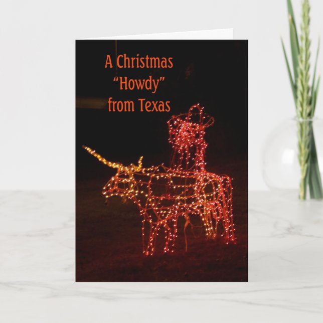 Santa on a Longhorn Texas Christmas Greeting Card (Front)