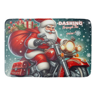 Santa on a motorcycle bath mat